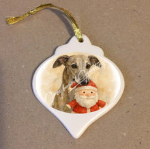Load image into Gallery viewer, Greyhound or Whippet Dog iwith Toy Shaped Porcelain Ornament