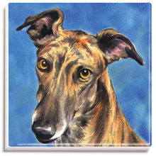 Load image into Gallery viewer, Greyhound Dog Tile Art Piece "Brindle" - Stand or Hang 4-1/4" Square