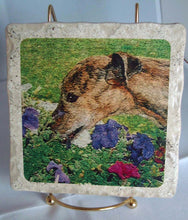Load image into Gallery viewer, Brindle Greyhound Tile Trivet with Display Stand