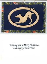 Load image into Gallery viewer, Greyhound Christmas Card with Removable Keepsake Ornament "Playbow"