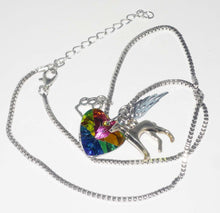 Load image into Gallery viewer, Greyhound Dog Memory Necklace, Silver Charm, AB Crystal Heart Pendant