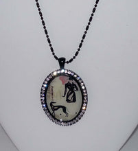 Load image into Gallery viewer, Alt Vintage Art Black Greyhound Dog + Lady "After the Rain" Pendant Necklace