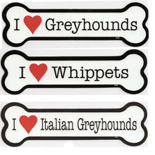Load image into Gallery viewer, I <Heart> Greyhounds Whippets Italian Greyhounds Bone Magnet