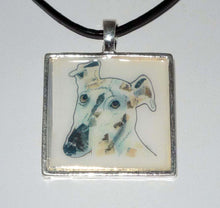 Load image into Gallery viewer, Abstract Collage Greyhound Dog Pendant with Genuine Leather Necklace