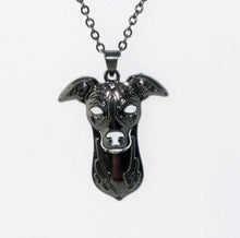Load image into Gallery viewer, Pendant Necklace with Greyhound or Whippet Head, choose rose gold or gunmetal