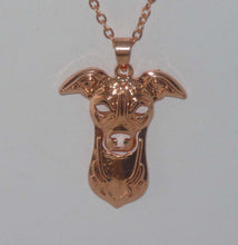 Load image into Gallery viewer, Pendant Necklace with Greyhound or Whippet Head, choose rose gold or gunmetal