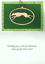 Load image into Gallery viewer, Greyhound Christmas Card with Removable Keepsake Ornament "Run"