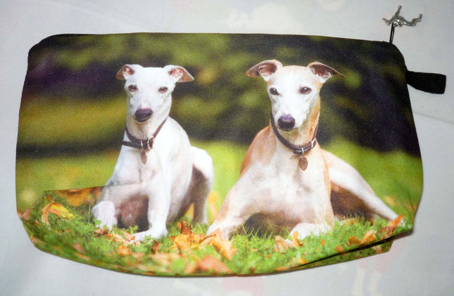 Two Greyhounds or Whippet Dogs Clutch/Makeup Bag with Charm
