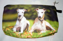Load image into Gallery viewer, Two Greyhounds or Whippet Dogs Clutch/Makeup Bag with Charm
