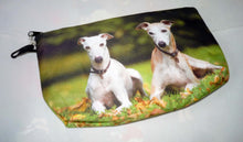 Load image into Gallery viewer, Two Greyhounds or Whippet Dogs Clutch/Makeup Bag with Charm
