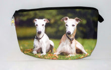 Load image into Gallery viewer, Two Greyhounds or Whippet Dogs Clutch/Makeup Bag with Charm
