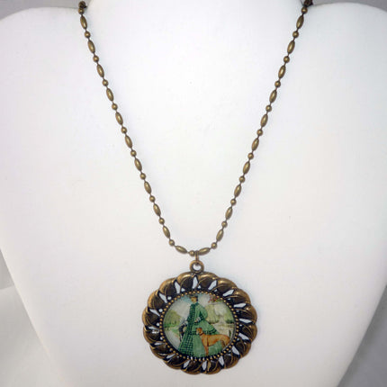 Altered Art Lady with Two Greyhound Dogs Pendant Necklace