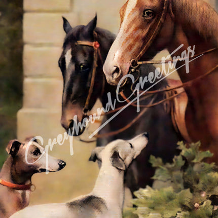 Horses & Greyhound Dogs Art Notecards Set of 4 w/envelopes