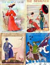 Load image into Gallery viewer, Vintage Magazine Covers: Ladies &amp; Greyhound Dogs Art Notecards Set of 4
