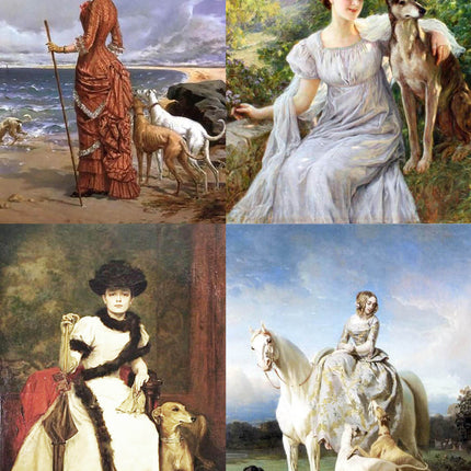 Ladies & Greyhound Dogs Art Notecards Set of 4 w/envelopes