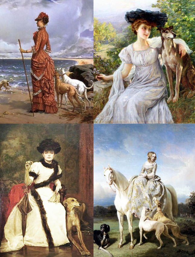 Ladies & Greyhound Dogs Art Notecards Set of 4 w/envelopes