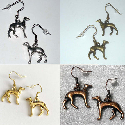 3-D Standing Greyhound or Whippet Charm Earwires, Choose Color
