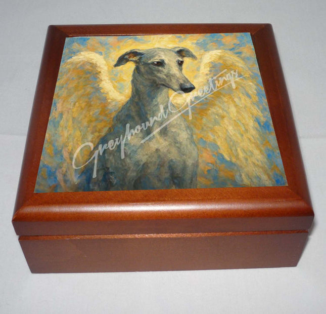 Greyhound Angel Memory Keeper Box, Rosewood