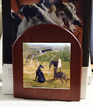 Load image into Gallery viewer, Elegant Vintage Artwork Greyhounds in the Field Rosewood Bookends

