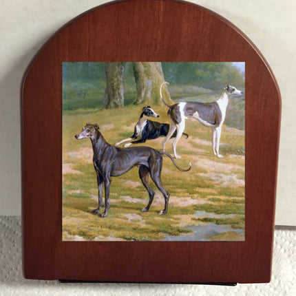 Elegant Vintage Artwork Greyhounds in the Field Rosewood Bookends