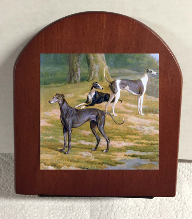Elegant Vintage Artwork Greyhounds in the Field Rosewood Bookends