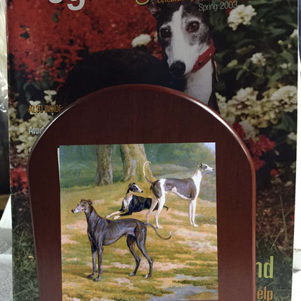 Elegant Vintage Artwork Greyhounds in the Field Rosewood Bookends