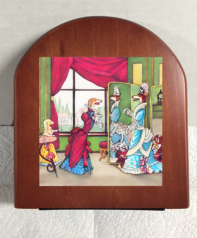 Whimsical Vintage Artwork Dressed Up Greyhounds Rosewood Bookends