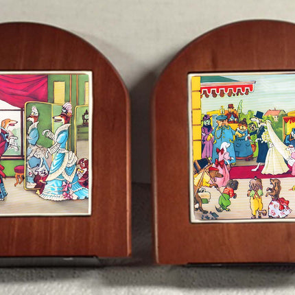 Whimsical Vintage Artwork Dressed Up Greyhounds Rosewood Bookends