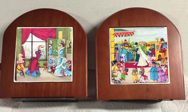 Whimsical Vintage Artwork Dressed Up Greyhounds Rosewood Bookends