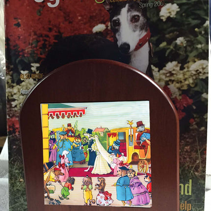 Whimsical Vintage Artwork Dressed Up Greyhounds Rosewood Bookends