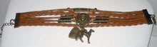 Load image into Gallery viewer, Brown Leather Wrap Bracelet w Bronze Love, Heart + Greyhound Dog Charms
