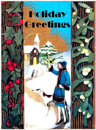 Vintage Altered Art Greyhound and Lady Holiday Cards - Set/4 w Env