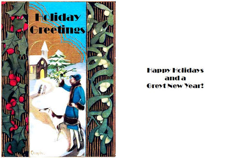 Vintage Altered Art Greyhound and Lady Holiday Cards - Set/4 w Env