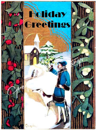 Vintage Altered Art Greyhound and Lady Holiday Cards - Set/4 w Env