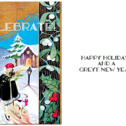 Vintage Altered Art Greyhound and Lady Celebrate Cards - Set/4 w Env
