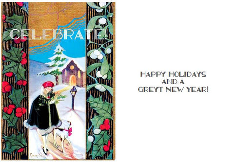 Vintage Altered Art Greyhound and Lady Celebrate Cards - Set/4 w Env