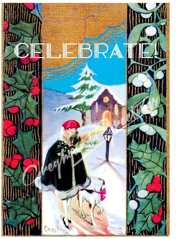 Vintage Altered Art Greyhound and Lady Celebrate Cards - Set/4 w Env
