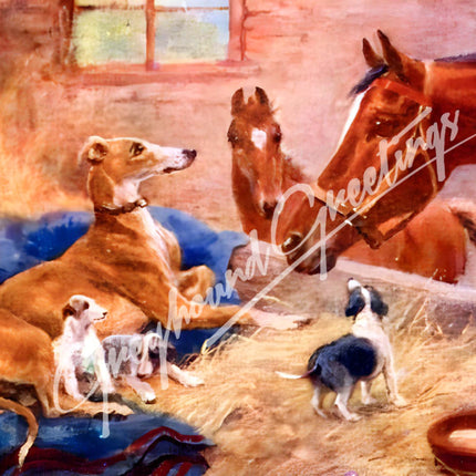 Horses & Greyhound Dogs Art Notecards Set of 4 w/envelopes