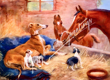Load image into Gallery viewer, Horses &amp; Greyhound Dogs Art Notecards Set of 4 w/envelopes
