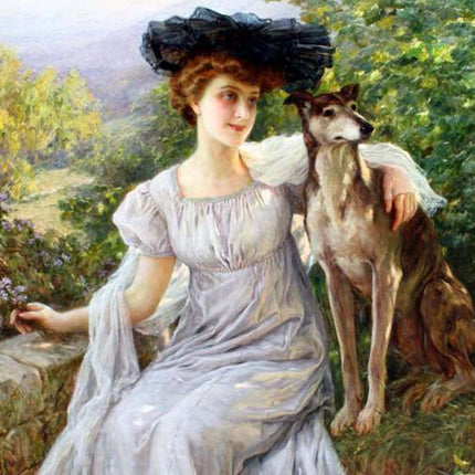Ladies & Greyhound Dogs Art Notecards Set of 4 w/envelopes
