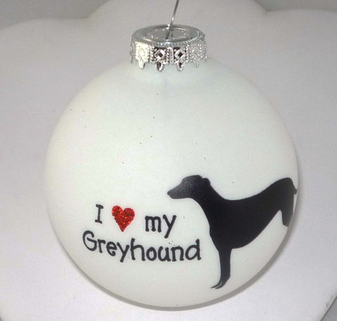 I (Heart) My Greyhound Frosted Glass Ornament