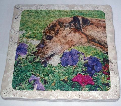 Brindle Greyhound Tile Trivet with Display Stand