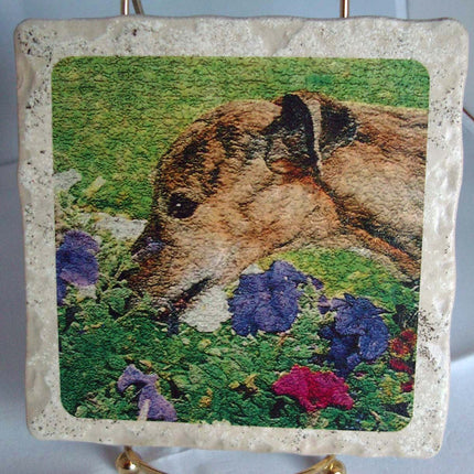 Brindle Greyhound Tile Trivet with Display Stand