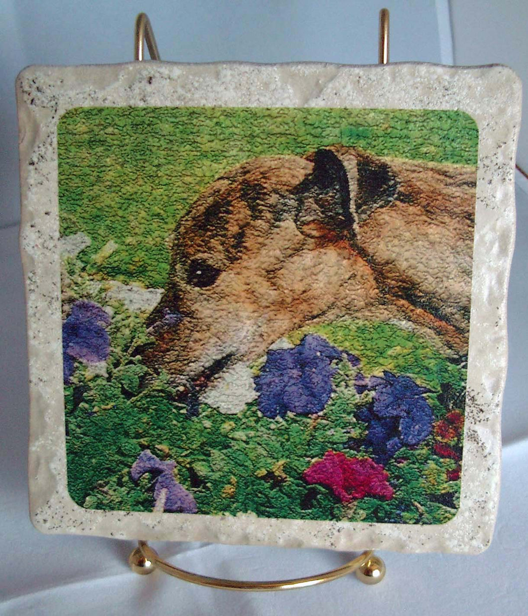 Brindle Greyhound Tile Trivet with Display Stand