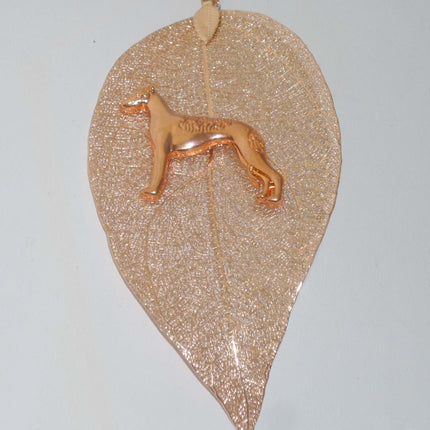 Rose Gold Leaf Pendant with RG Greyhound, Rose Gold Necklace