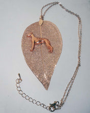 Load image into Gallery viewer, Rose Gold Leaf Pendant with RG Greyhound, Rose Gold Necklace
