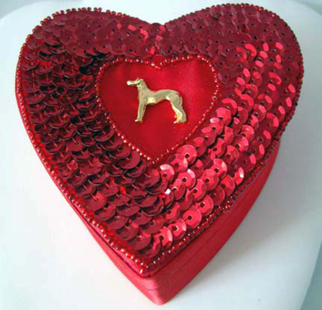 Red Satin Heart Box with Removable Greyhound Pin