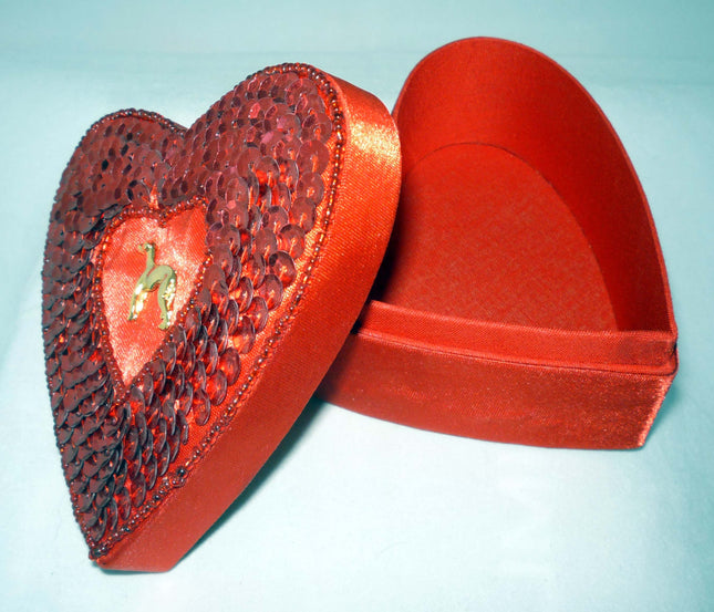 Red Satin Heart Box with Removable Greyhound Pin