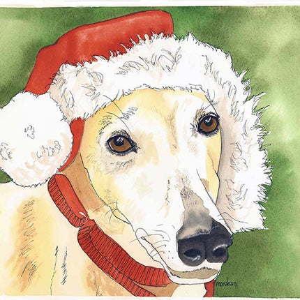 Greyhound Santa Watercolor Notecards -  Set/4