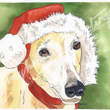 Greyhound Santa Watercolor Notecards -  Set/4